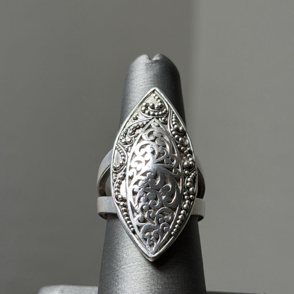 Lois Hill Huge Statement Solid Ornated Size 8 Sterling Ring